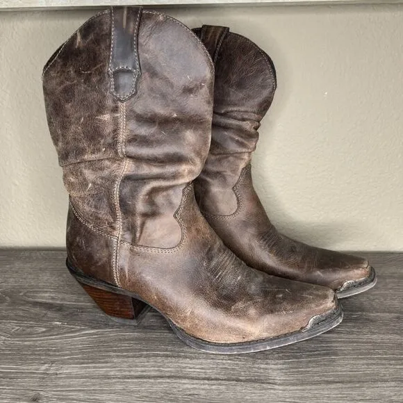 Durango Crush Women Brown Leather Slouch Western Boots 8.5M Distressed RD3494