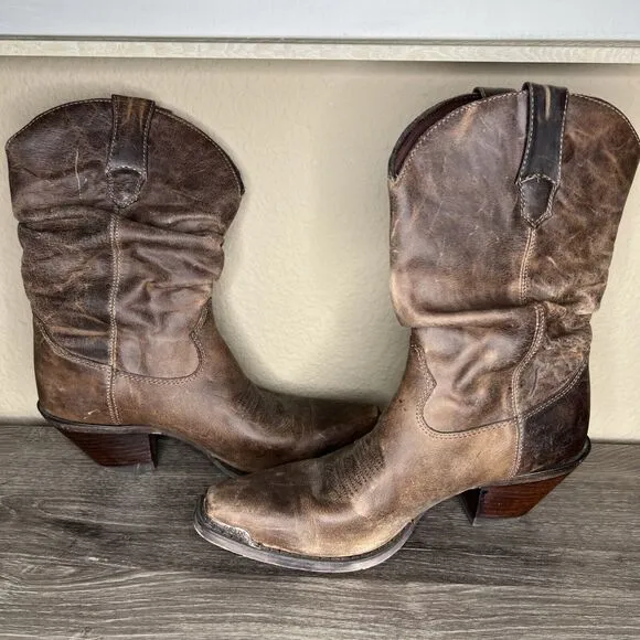 Durango Crush Women Brown Leather Slouch Western Boots 8.5M Distressed RD3494