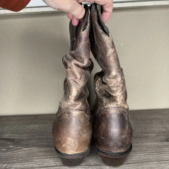 Durango Crush Women Brown Leather Slouch Western Boots 8.5M Distressed RD3494