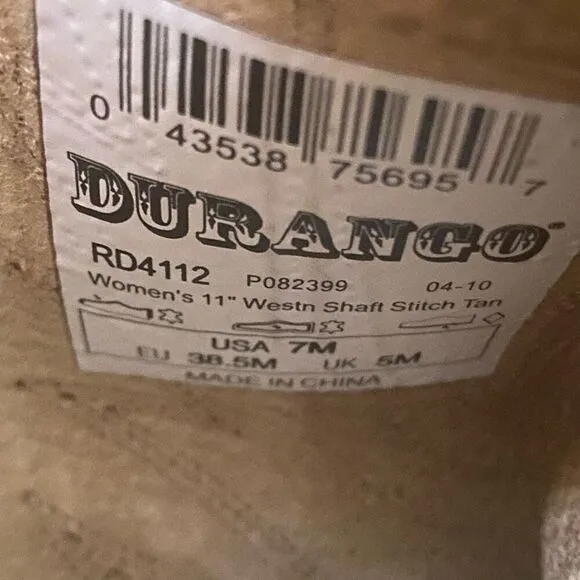 DURANGO Women’s 11” Western Shaft Stitch Tan Boots Size 7M SEE DESCRIPTION