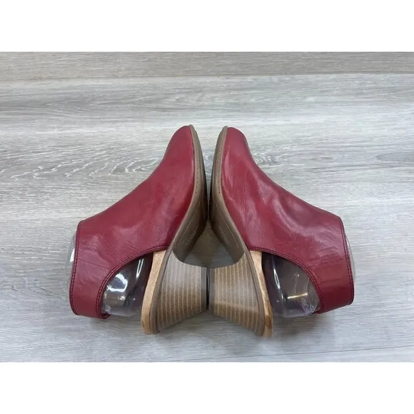Earth Kristy CJU S16 Women's US 8D Red Leather Peep Toe Slingback Ankle Bootie