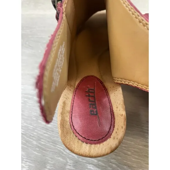 Earth Kristy CJU S16 Women's US 8D Red Leather Peep Toe Slingback Ankle Bootie