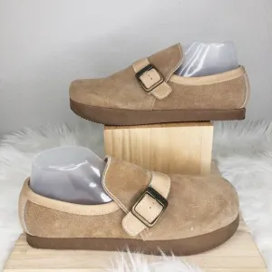 Earth Shoe Kalso Negative Heel Tan Suede Leather Slip On Loafers Size 12.5