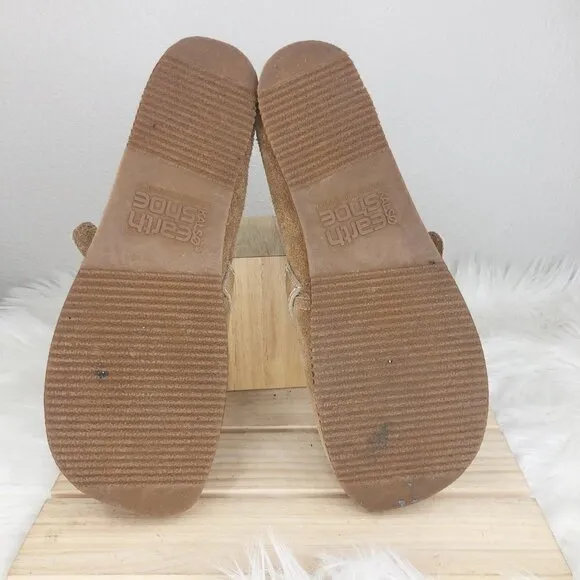 Earth Shoe Kalso Negative Heel Tan Suede Leather Slip On Loafers Size 12.5