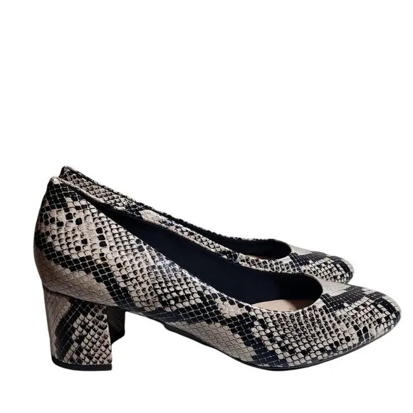 Easy Spirit Women Snake Print Almond Toe Slip On Leather Pump Heels Shoes Sz 10M
