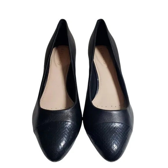 Easy Spirit Womens Black Leather Almond Toe Slip On Pump Block Heels Shoes Sz 9M