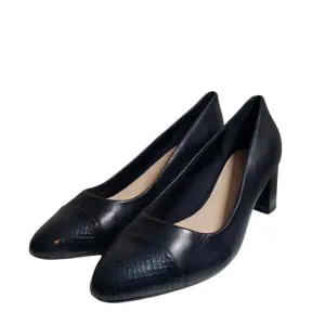 Easy Spirit Womens Black Leather Almond Toe Slip On Pump Block Heels Shoes Sz 9M
