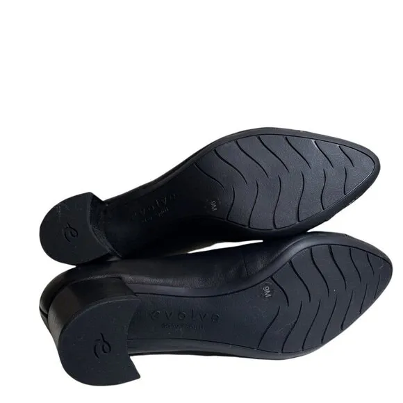 Easy Spirit Womens Black Leather Almond Toe Slip On Pump Block Heels Shoes Sz 9M