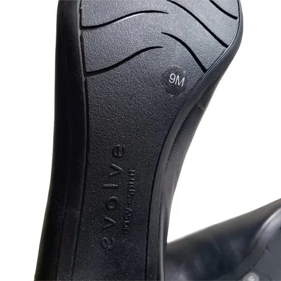 Easy Spirit Womens Black Leather Almond Toe Slip On Pump Block Heels Shoes Sz 9M