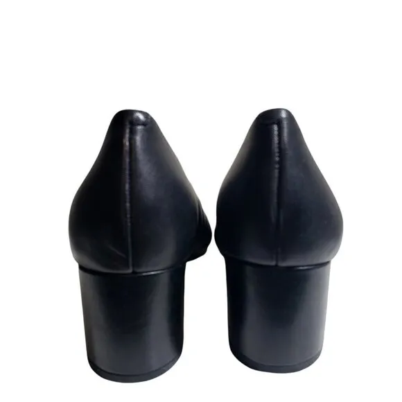 Easy Spirit Womens Black Leather Almond Toe Slip On Pump Block Heels Shoes Sz 9M