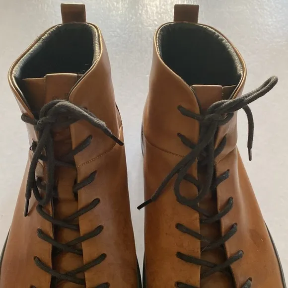 ECCO Danish Design Men’s Lace Up Soft Smooth Brown Leather Boots Size 44
