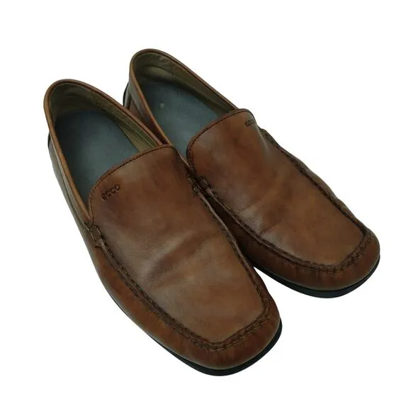 Ecco Mens Pleasant Slip On Drivers Loafer Shoes Square Toe Brown Size 12-12.5