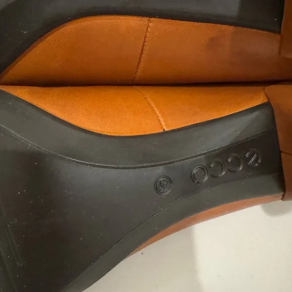 Ecco Shape 55 Plateau Pump 7 Women 41 Amber Brown Leather Shoes Slip On Heels