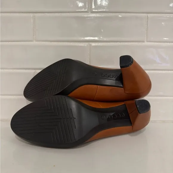 Ecco Shape 55 Plateau Pump 7 Women 41 Amber Brown Leather Shoes Slip On Heels