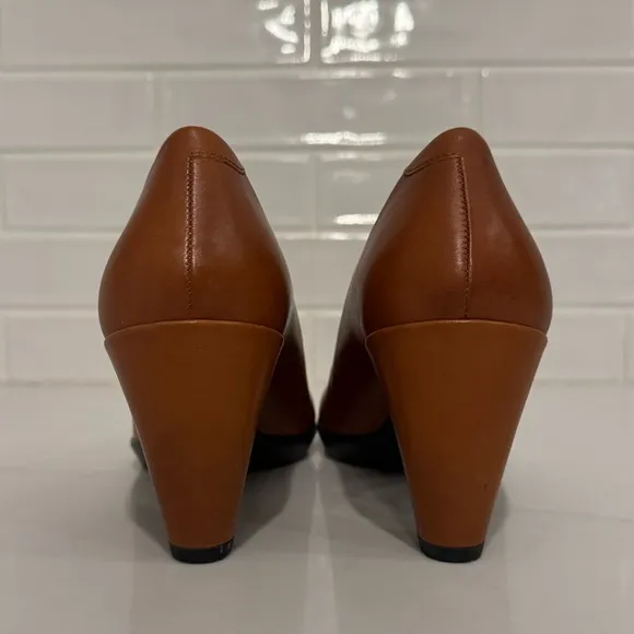 Ecco Shape 55 Plateau Pump 7 Women 41 Amber Brown Leather Shoes Slip On Heels