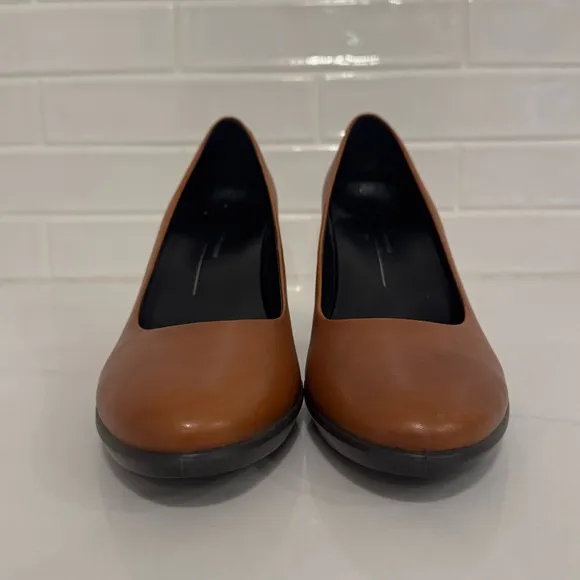 Ecco Shape 55 Plateau Pump 7 Women 41 Amber Brown Leather Shoes Slip On Heels