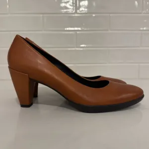 Ecco Shape 55 Plateau Pump 7 Women 41 Amber Brown Leather Shoes Slip On Heels