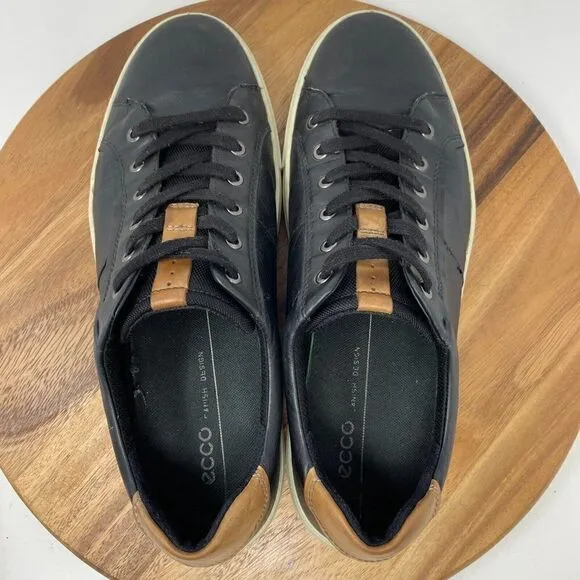 Ecco Soft 7 Men's Black Leather Lace-Up Casual Sneaker Shoes Sz 45 / 11-11.5 US