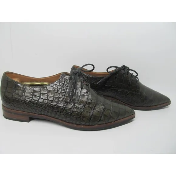 ECCO Womens Brown Croc Print Lace Up Pointy Toe Shoes Size US 8-8.5   EUR 39 VGC
