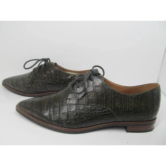 ECCO Womens Brown Croc Print Lace Up Pointy Toe Shoes Size US 8-8.5   EUR 39 VGC
