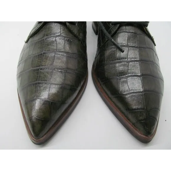 ECCO Womens Brown Croc Print Lace Up Pointy Toe Shoes Size US 8-8.5   EUR 39 VGC