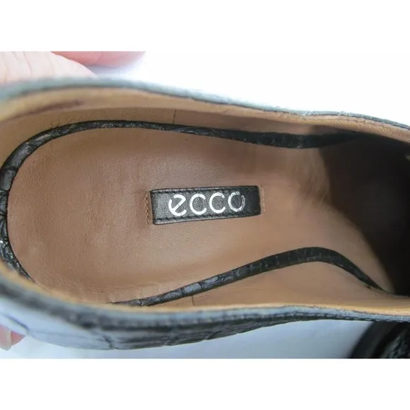 ECCO Womens Brown Croc Print Lace Up Pointy Toe Shoes Size US 8-8.5   EUR 39 VGC