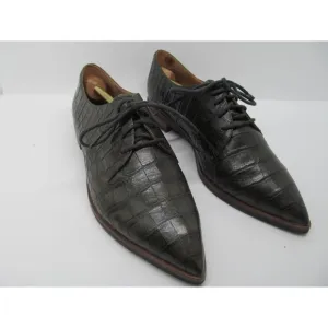 ECCO Womens Brown Croc Print Lace Up Pointy Toe Shoes Size US 8-8.5   EUR 39 VGC