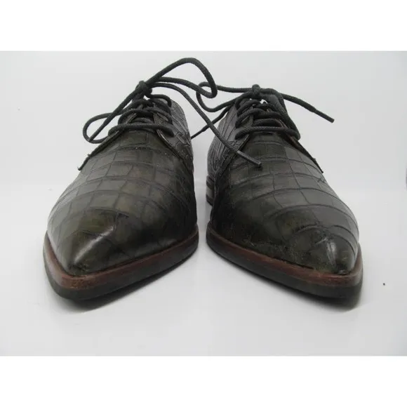 ECCO Womens Brown Croc Print Lace Up Pointy Toe Shoes Size US 8-8.5   EUR 39 VGC