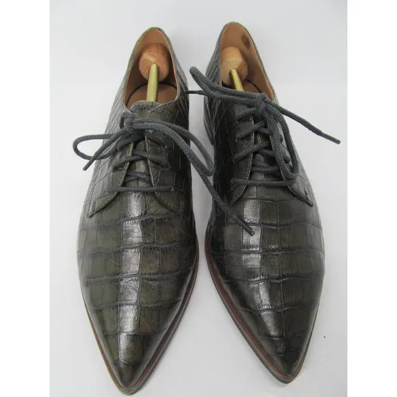 ECCO Womens Brown Croc Print Lace Up Pointy Toe Shoes Size US 8-8.5   EUR 39 VGC