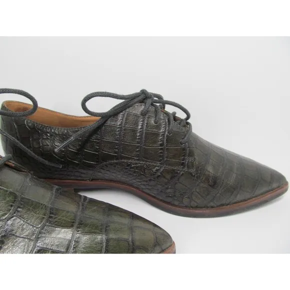ECCO Womens Brown Croc Print Lace Up Pointy Toe Shoes Size US 8-8.5   EUR 39 VGC