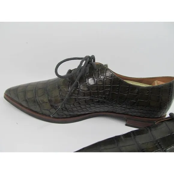 ECCO Womens Brown Croc Print Lace Up Pointy Toe Shoes Size US 8-8.5   EUR 39 VGC