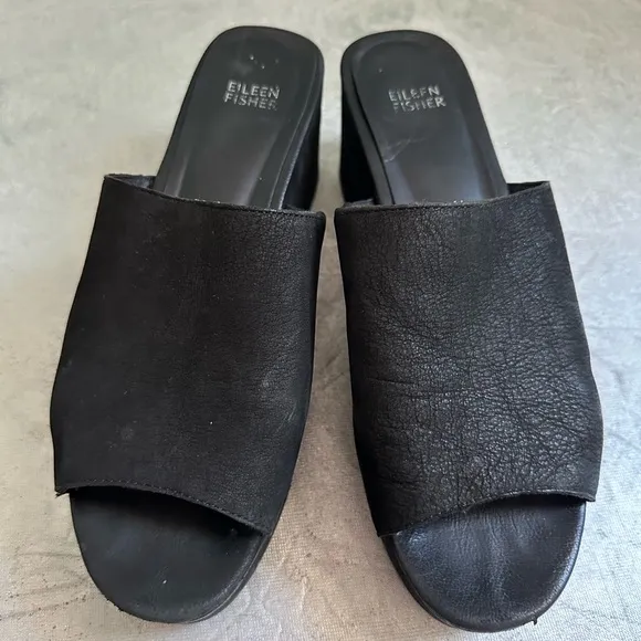 Eileen Fisher Dana Mule Black Platform Slip on Shoes, Sz 10