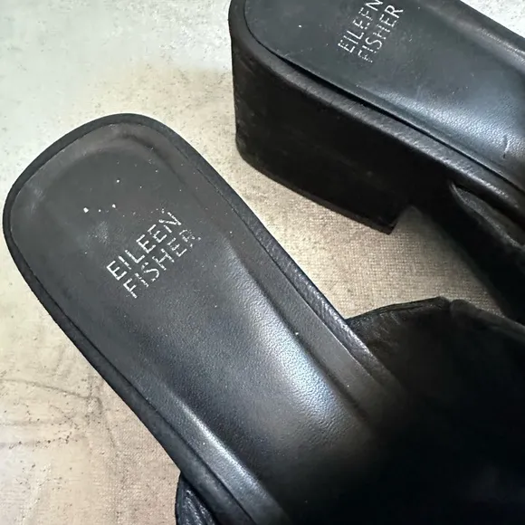 Eileen Fisher Dana Mule Black Platform Slip on Shoes, Sz 10