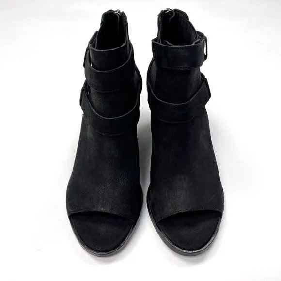 Eileen Fisher List Nubuck Open Toe Bootie Women 7.5 NWOB Zip Closure Ankle Boots