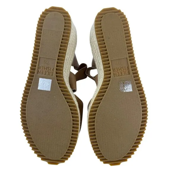 Eileen Fisher Women's Willow Tumbled Tan Leather Wedge Espadrille Sandal 7.5