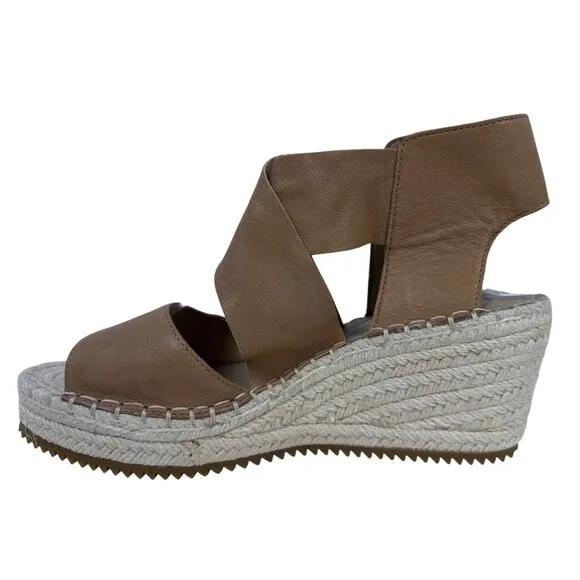 Eileen Fisher Women's Willow Tumbled Tan Leather Wedge Espadrille Sandal 7.5