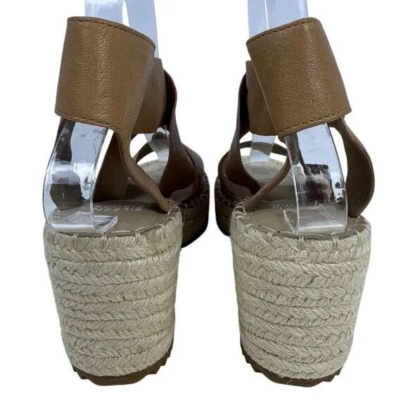 Eileen Fisher Women's Willow Tumbled Tan Leather Wedge Espadrille Sandal 7.5