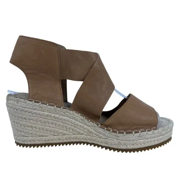 Eileen Fisher Women's Willow Tumbled Tan Leather Wedge Espadrille Sandal 7.5