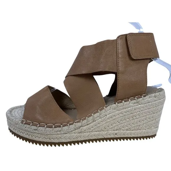 Eileen Fisher Women's Willow Tumbled Tan Leather Wedge Espadrille Sandal 7.5