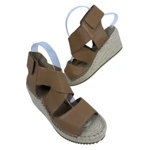 Eileen Fisher Women's Willow Tumbled Tan Leather Wedge Espadrille Sandal 7.5