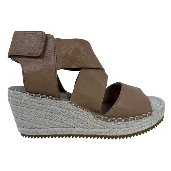 Eileen Fisher Women's Willow Tumbled Tan Leather Wedge Espadrille Sandal 7.5