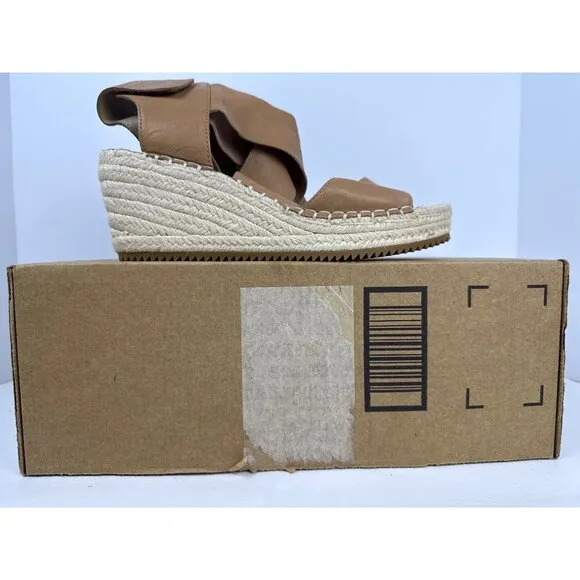 Eileen Fisher Women's Willow Tumbled Tan Leather Wedge Espadrille Sandal 7.5