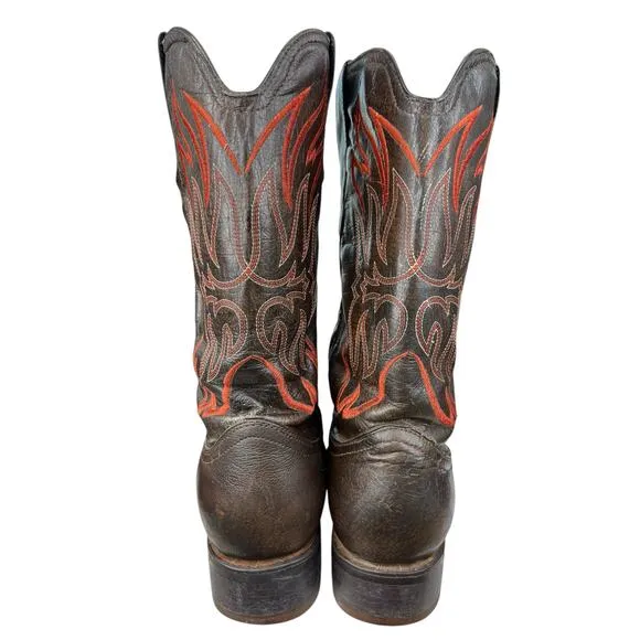 El General 1901 Men's Brown Leather Ostrich Snip Toe Cowboy Boot Size US 11