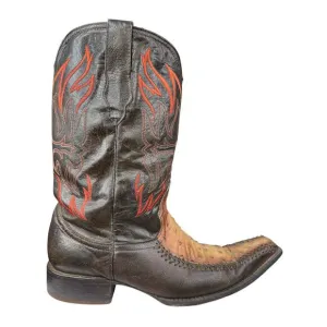 El General 1901 Men's Brown Leather Ostrich Snip Toe Cowboy Boot Size US 11