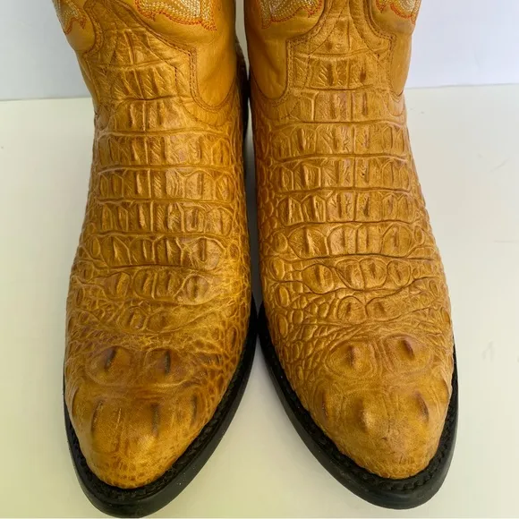 EL GENERAL VINTAGE MEN QUALITY GATOR &amp; LEATHER WESTERN BOOTS SZ 8 US