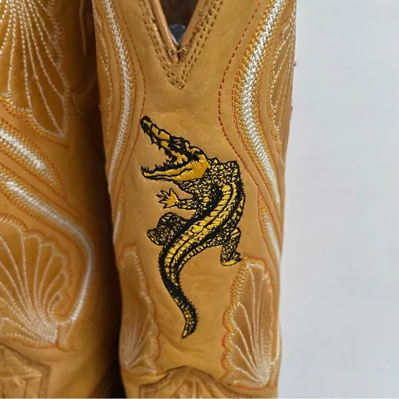 EL GENERAL VINTAGE MEN QUALITY GATOR &amp; LEATHER WESTERN BOOTS SZ 8 US
