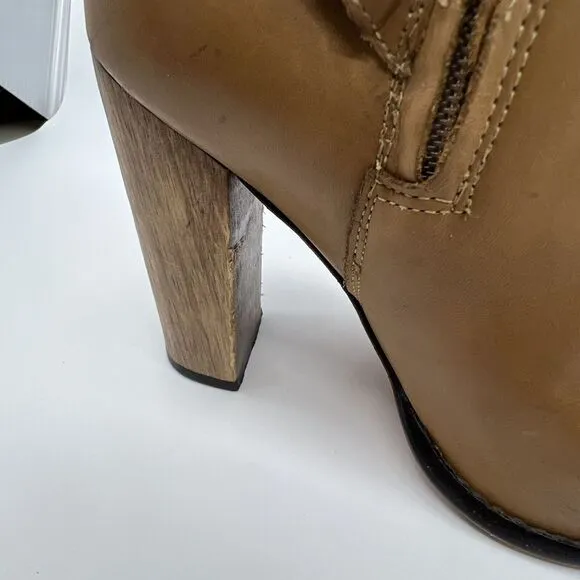 ELIZABETH AND JAMES SONNY BOOTS Caramel Tall Leather Wooden Heel Women 7 Braided