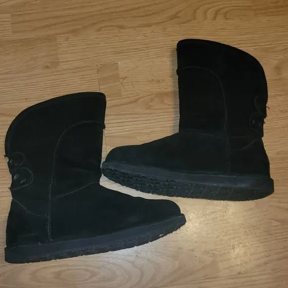 EMU Australia Charlotte Black Sheepskin Black Suede Leather Boots Winter Sz 7