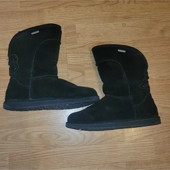 EMU Australia Charlotte Black Sheepskin Black Suede Leather Boots Winter Sz 7