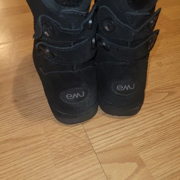 EMU Australia Charlotte Black Sheepskin Black Suede Leather Boots Winter Sz 7
